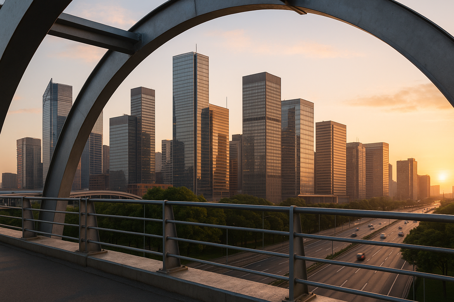 Sustainable steel used in modern urban buildings and infrastructure